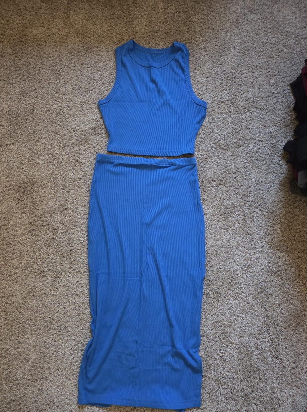 Royal Blue Two-Piece Crop Top and Maxi Skirt Set